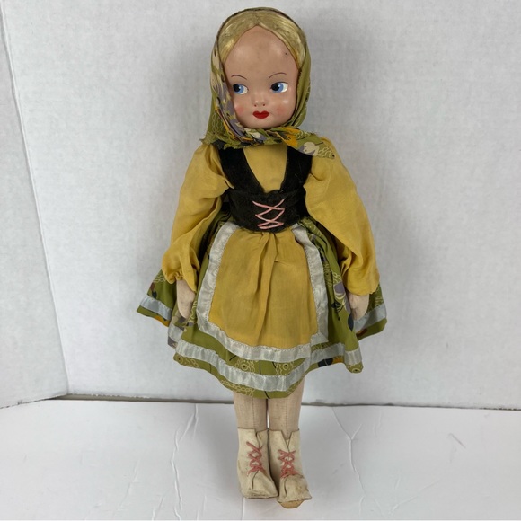 Vintage German celluloid doll-cotton dress-apron - Picture 10 of 13